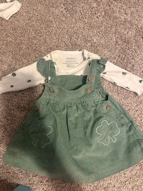 Carter's Sage Green Corduroy Clover Dress with Floral Bodysuit